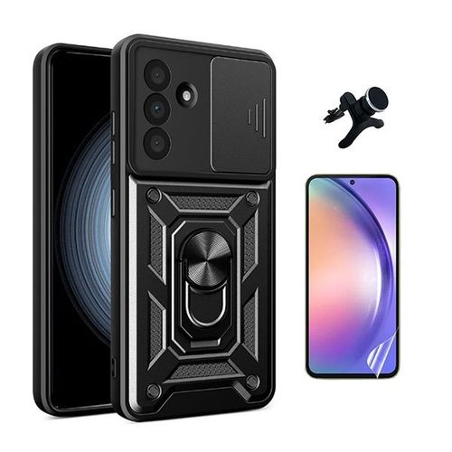 Kit De Film Hydrogel Avant À Coque Complète + Coque De Fenêtre Coulissante De Défenseur Militaire Magnétique + Support De Voiture Magnétique Renforcé Phonecare Pour Samsung Galaxy A56 5g - Noir