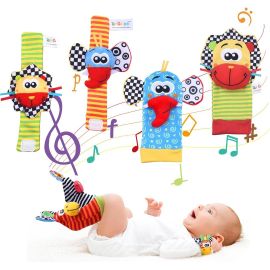 Tdrfl-Sensorelle Hochet Poignet Bebe,Jouet Bebe 3 Mois 4pcs,Développement Sensoriel Et Eveil Hochet Pied Et Poignet,Jouet De Développement Cadeau Hochet Main Et Pied Pour Bebe