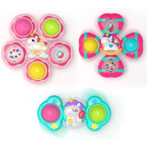 TDRFL-3Pcs Bébé Spinner Jouets,Ventouse Spinner Jouets Animaux Mignons Jouets De Bain Bébé,Baby Hoptoys Fidget Toys,Jouet Bebe Cadeau Anniversaire Bébés 1 2 3 An Filles Enfants