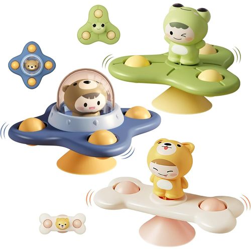 TDRFL-Jouet Ventouse Bébé Sans Bpa,Hand Spinner Bebe Ventouse Baby Spinner Jouets De Bain Sensoriel Animaux Jouet Ventouse Chaise Haute Pour Voyage Voiture Avion Cadeau Anniversaire Baptêmes 3 Mois 1