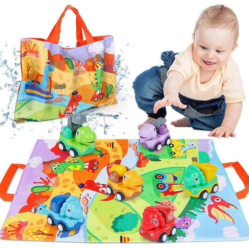 TDRFL-Bébé Voitures Jouets Pour Garçons 1 Ans,6 Pièces Dinosaures Jouets Friction Véhicules,Dinosaure Voiture Jouet Avec Tapis De Jeu,Éducation Cadeaux Pour Garçons Et Filles Enfant 2 3 4 Ans
