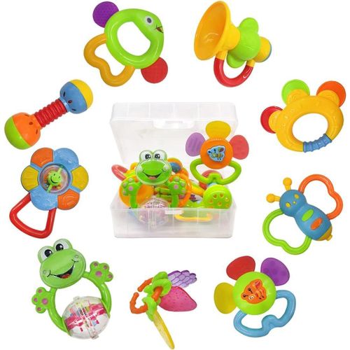 Tdrfl-Hochet Bébé Jouet De Dentition-Ensemble De Hochets Premiers Jouets Pour Bébé Garçon Fille 3-6-9 Mois-Cadeau Nouveau-Né 11 Pièces (Rose)