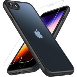 Coque Antichoc Militaire 360° Pour Iphone Se 2020/2022 (Se2/Se3) / Iphone 8/7 ¿ Dos Mat Translucide, Coins Renforcés + Verre Trempé 9h Inclus, Noir