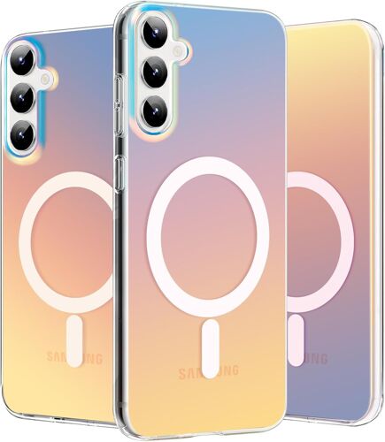 SJZG-Magnétique Coque Pour Samsung Galaxy S24 Plus / S24+, Compatible Avec Magsafe Étui Protection Anti Rayures Antichoc Housse Mate Translucide Holographique Irisée Case Givrée, Coucher De Soleil