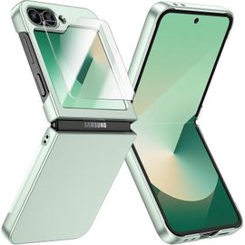 Coque Pour Samsung Galaxy Z Flip 7 Fe 2025 / Z Flip 6 2024 Ultra Mince, Magsafe, Verre Trempé Protection Écran, Hard Pc, Antichoc Anti-Rayures Bumper Protection Etui Housse Case (Menthe)
