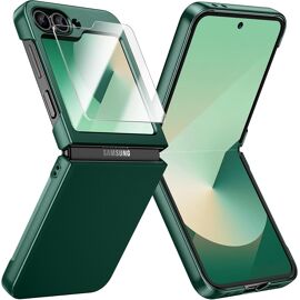 KALANKA-Coque pour Samsung Galaxy Z Flip 7 FE/Z Flip 6 Ultra Mince, Charge sans Fil, Verre Trempé Protection Écran, Hard PC, Antichoc Anti-Rayures Bumper Protection Etui Housse Case Cover (Vert)