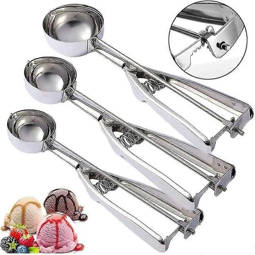 Set De Cuillères À Glace,Boules À Glace Trigger,Cuillère À Glace En Acier Inoxydable Avec Gâchette,Cuillère À Biscuits Melon Baller,Boules À Muffins En Acier Inoxydable