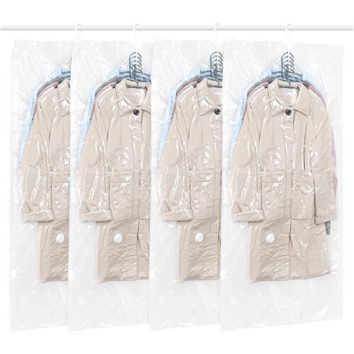 Lot De 4 Sacs De Rangement Sous Vide Suspendre Pour Vêtements,Transparents Et Réutilisables Housse Sous Vide Pour Vetement,Pour Costumes,Costumes, Robes, Manteaux Ou Vestes,145 X 70 Cm De Long