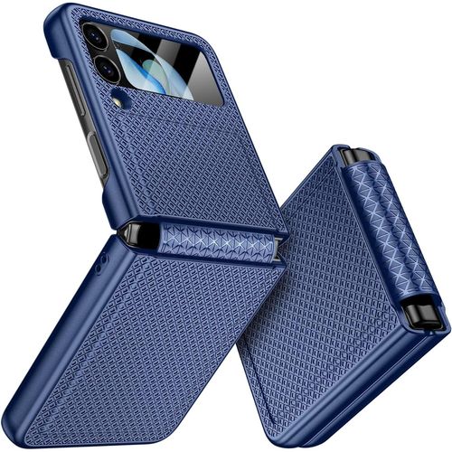 Coque Pour Samsung Z Flip 4, Protection D'écran Arrière Et Charnière, Slim Fit, Texture Élégante, Antidérapante Rigide Antichoc Housse Case Cover Galaxy Z Flip 4 (Bleu)