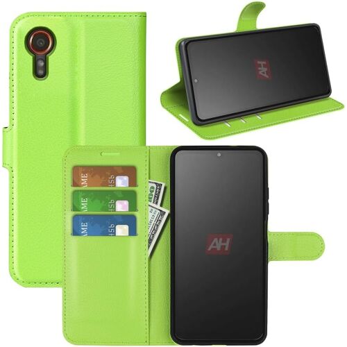 KAL-Coque Pour Samsung Galaxy Xcover 7, Antichoc Portefeuille Étui Housse En Cuir À Rabat Flip Cover Case Avec Silicone Bumper, Porte Carte, Béquille, Boucle Magnétique Pour Galaxy Xcover7, Vert