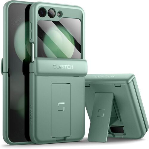 KAL-Coque Compatible Avec Samsung Z Flip 5 5G 2023, Coque Z Flip 5 Avec Protecteur D'Écran Intégré, Protection De Charnière Et Béquille Pliable, Antichoc Protection Etui Housse - Verte