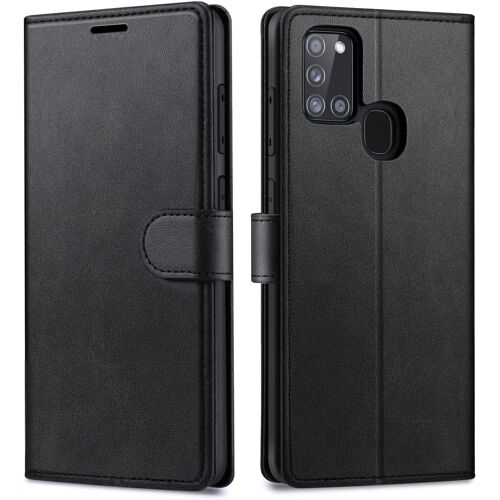 SJZG-Coque Pour Samsung Galaxy A21S (6,5 Pouce), Housse En Cuir Etui De Protection Pour Samsung A21S, [Emplacements Cartes] [Fonction Support] [Fermeture Magnétique] - Noir