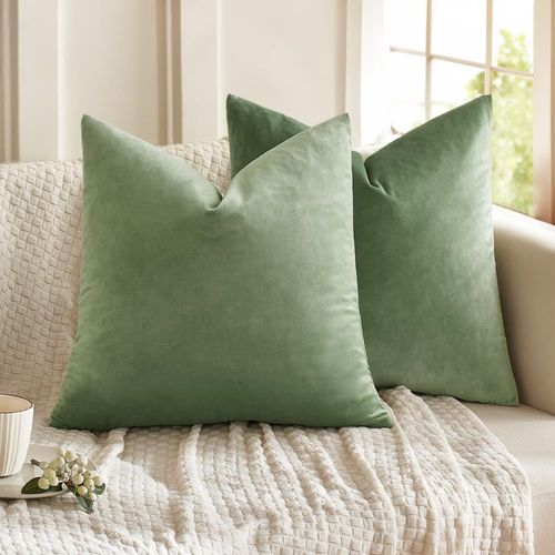 Cauc-Lot De 2 Housses De Coussins En Velours Décoratif Canapé Taie D'oreiller Super Lisse Doux Decoration Maison Salon Chambre Pour Canapé 2 Pièces 40x40cm Vert Haricot
