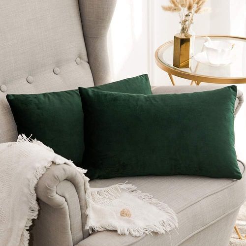 Cauc-Lot De 2 Housses De Coussins De Noël En Velours Décoratif Canapé Taie D'oreiller Super Lisse Doux Decoration Maison Salon Chambre Pour Canapé 2 Pièces 30x50cm Vert Foncé