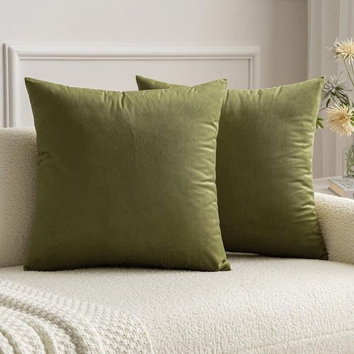 Cauc-Lot De 2 Housses De Coussins En Velours Décoratif Canapé Taie D'oreiller Super Lisse Doux Decoration Maison Salon Chambre Pour Canapé 2 Pièces 45x45cm Vert Armée