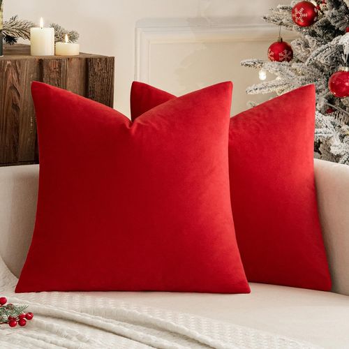 Sjzg-Lot De 2 Housses De Coussins En Velours Décoratif Canapé Taie D'oreiller Super Lisse Doux Decoration Maison Salon Chambre Pour Canapé 2 Pièces 45x45cm Rouge Vif