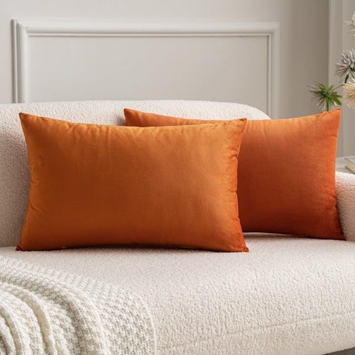 Cauc-Lot De 2 Housses De Coussins En Velours Décoratif Canapé Taie D'oreiller Super Lisse Doux Decoration Maison Salon Chambre Pour Canapé 2 Pièces 30x50cm Orange