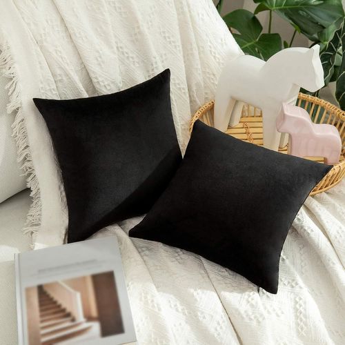 Cauc-Lot De 2 Housses De Coussins En Velours Décoratif Canapé Taie D'oreiller Super Lisse Doux Decoration Maison Salon Chambre Pour Canapé 2 Pièces 30x30cm Noir