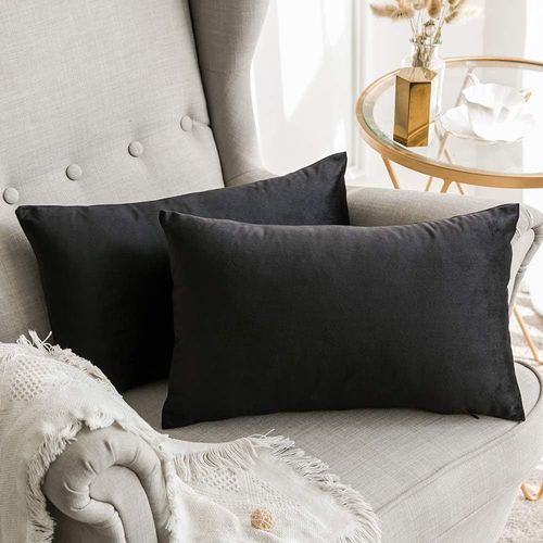 Cauc-Lot De 2 Housses De Coussins En Velours Décoratif Canapé Taie D'oreiller Super Lisse Doux Decoration Maison Salon Chambre Pour Canapé 2 Pièces 30x50cm Noir