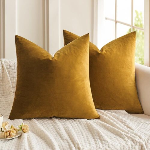 Cauc-Lot De 2 Housses De Coussins En Velours Décoratif Canapé Taie D'oreiller Super Lisse Doux Decoration Maison Salon Chambre Pour Canapé 2 Pièces 45x45cm Jaune Moutarde