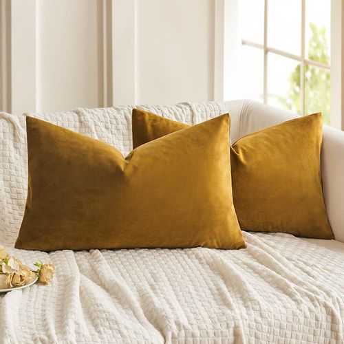 Cauc-Lot De 2 Housses De Coussins En Velours Décoratif Canapé Taie D'oreiller Super Lisse Doux Decoration Maison Salon Chambre Pour Canapé 2 Pièces 30x50cm Jaune Moutarde