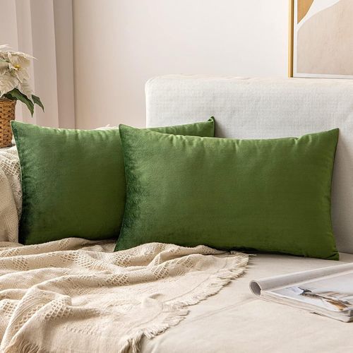 Cauc-Lot De 2 Housses De Coussins En Velours Décoratif Canapé Taie D'oreiller Super Lisse Doux Decoration Maison Salon Chambre Pour Canapé 2 Pièces 30x50cm Matcha Green
