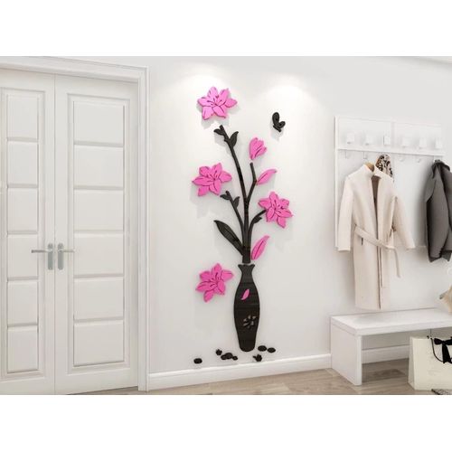 Stickers Muraux 3d Vase Autocollants Fleurs Miroir Diy Carthame Art Sticker Mural Romantique Famille Décoration Mur Autocollant Fond Chambre D'enfant Décoration Chambre Murale