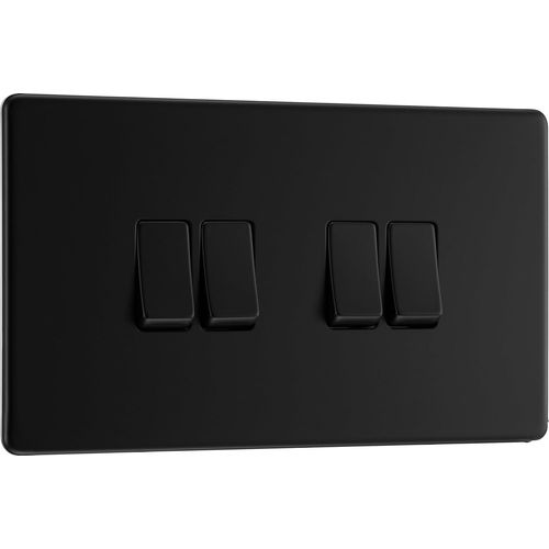 BG Electrical FFB44 Interrupteur mural quadruple 2 voies Plaque frontale sans vis Profil fin Noir mat 20 A 16 AX.[I528]