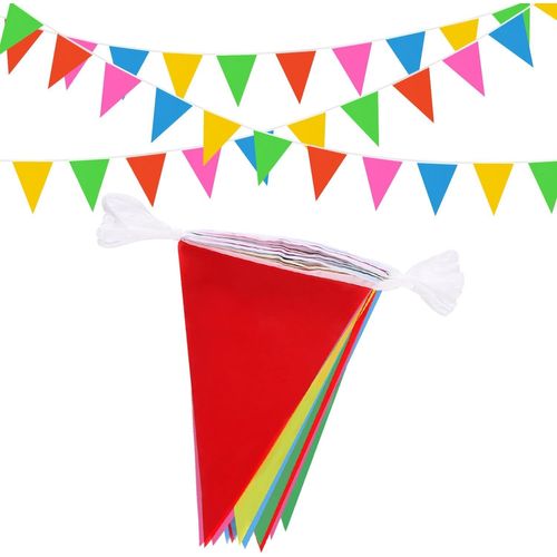 Banderole Multicolore De 50 M,100 Bannières Triangulaires En Tissu Pour Intérieur Et Extérieur,Anniversaire,Fête Prénatale,Mariage,Jardin,Décorations De Fête À La Maison