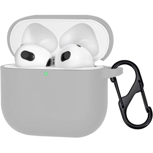 Étui en silicone souple compatible avec Apple AirPods 4 ¿ Protection anti-chocs, charge sans fil, découpes précises, LED frontale visible, gris