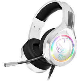 ERSAN-SPIRIT OF GAMER - PRO H8 | Casque Gaming Blanc Filaire RGB avec Micro | Compatible PS5, PS4, Xbox, Switch & PC | Son Audio Stéréo 2.0 | Sortie USB et Jack | Coussinet en Simili-Cuir & Arceau Aj