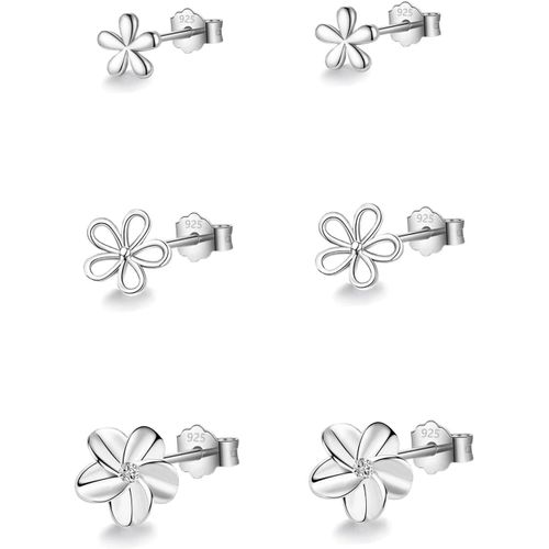 Meimie-3 Paires Boucles D'oreilles En Argent 925 Pour Femme Fille Boucles D'oreilles Fleurs Argent Clous D'oreilles Argent Petite Boucles D'oreilles Femme Zirconium Boucles D Oreilles Argent Fleur