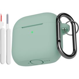 KALANKA-Coque Étui Compatible avec AirPods 4¿ Génération avec Kit de Nettoyage, Housse en Silicone Etui de Protection pour AirPods 4 2024 avec Mousqueton, Témoin LED Visible, Cloud Grey
