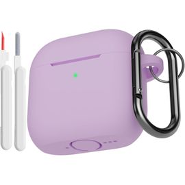 KALANKA-Coque Étui Compatible avec AirPods 4¿ Génération avec Kit de Nettoyage, Housse en Silicone Etui de Protection pour AirPods 4 2024 avec Mousqueton, Témoin LED Visible, Lavande