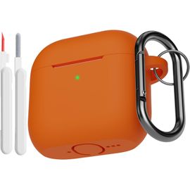 KALANKA-Coque Étui Compatible avec AirPods 4¿ Génération avec Kit de Nettoyage, Housse en Silicone Etui de Protection pour AirPods 4 2024 avec Mousqueton, Témoin LED Visible, Orange