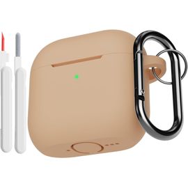 KALANKA-Coque Étui Compatible avec AirPods 4¿ Génération avec Kit de Nettoyage, Housse en Silicone Etui de Protection pour AirPods 4 2024 avec Mousqueton, Témoin LED Visible, Milk Tea