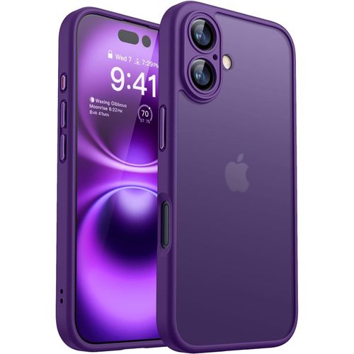 KALANKA-Coque pour iPhone 16 (6,1 Pouces), [Protection Complète de l'appareil Photo] Housse Fond Mat Translucide,Violet Foncé