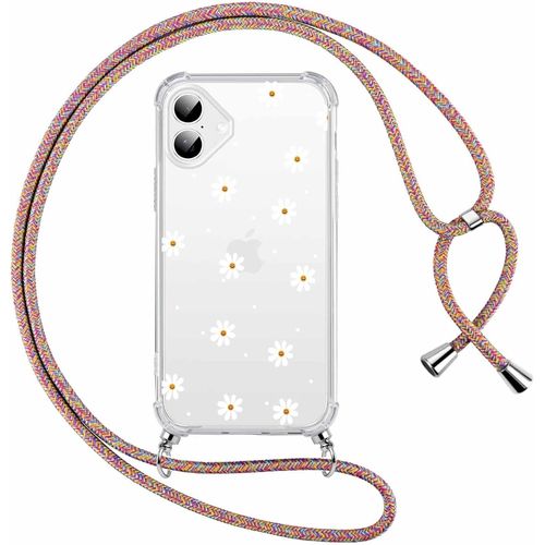Ppdaz-Coque Avec Cordon Pour Iphone 16 Plus 6,7"", Transparente Aesthetic Motif Fleur Étui Colliertour De Cou Lanière Corde Lanyard Case, Silicone Tpu + Pc Antichoc Housse Pour Iphone 16 Plus,13