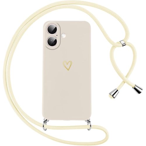 Ppdaz-Coque Pour Iphone 16 Plus Avec Cordon De Collier Étui Housse Souple Silicone Avec Motif Coeur Et Portable Lanyard Réglable Antichoc Anti-Chute Bandoulière Lanière Case,Blanc