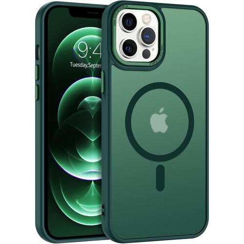 SJZG-Coque Magnétique Pour Iphone 12 Pro Max [Compatible Avec Magsafe] Coque Transparente Mate De Protection De Qualité Militaire Anti-Rayures Et Anti-Chocs Pour Iphone 12 Pro Max - Vert