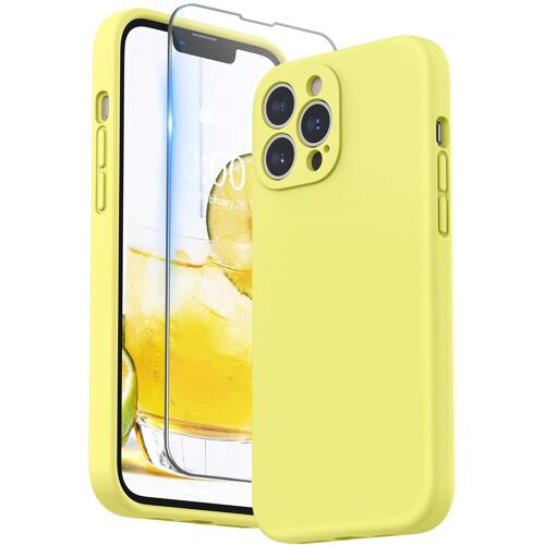 KALANKA-Coque Silicone Liquide Compatible avec iPhone 13 Pro Max 6,7 Pouces, Protection Individuelle pour Chaque Objectif Épaissie Silicone Premium Etui pour iPhone 13 Pro Max 6,7 Pouces, Jaune