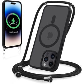 KALANKA-Magnétique Coque pour iPhone 16 Pro Max 6,9"" avec Cordon,Compatible avec MagSafe, Étui Mat Translucide Rigide PC + TPU Bumper Antichoc Protection Housse avec Réglable Collier Laniere Case,Ver