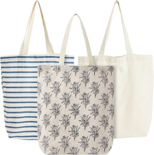 SJZG-Lot De 3 De Sacs De Courses Réutilisables - Cabas En Tissu À Poignées Solides Pour Les Courses - 38 X 42 X 9,4 Cm