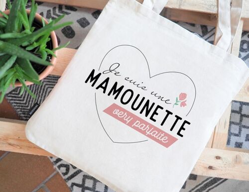 Totebag Maman - Je suis une Mamounette very Parfaite - 100% Coton - Sac Maman - Sac cabas - Cadeau Noël Maman - Annonce Naissance - Fête des mères - Mamounette - Future Maman
