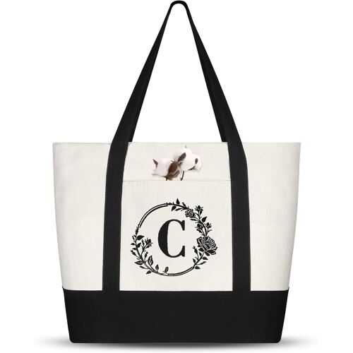 SJZG-Tote Bag, Sac En Toile, Sacs À Provisions Réutilisables, Sac Tote Bag En Toile Avec Fermeture Éclair, Pour Shopping, Pique-Nique, Voyage, Plage