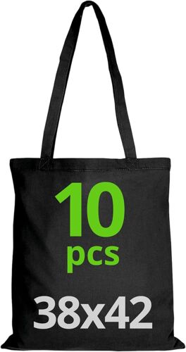Sjzg-Sac En Coton 38x42 Cm, Ensemble De Sacs Non Imprimés, Poignée Longue, Sacs En Tissu Résistant, Sac De Courses Réutilisables À Imprimer Ou À Peindre