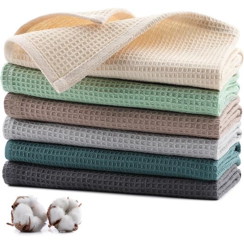 Kalanka-Lot De 6 Torchons De Cuisine 100% Coton, Serviettes De Cuisine 35 X 35 Cm, Torchon À Vaisselle Doux Et Absorbants, Lavable En Machine, Pour La Vaisselle, Les Déversements-Multicolore