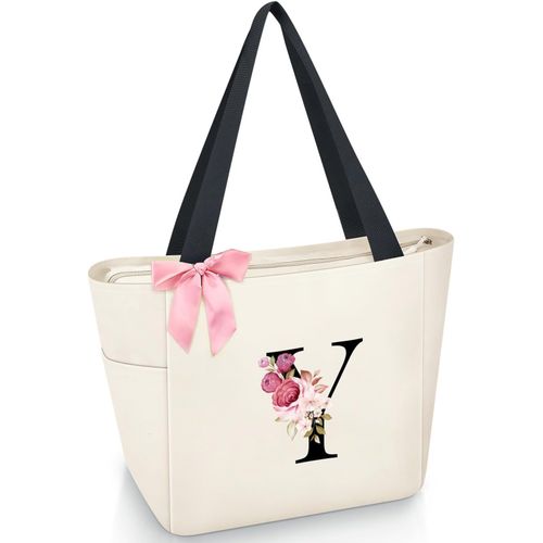 KALANKA-Sac Cabas Personnalisé avec Initiale A-Z, Cadeau Imperméable pour Femmes, Demoiselles d'Honneur, Maman, Enseignantes, Amies