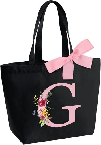 TIANYI-Sac Fourre-Tout Personnalisé avec Initiale, Sac Tote bag avec Noeud Papillon, Adapté pour Mariage Vacances Voyage Anniversaire Noël, Sac Cadeau Parfait pour femmes demoiselles d'honneur maman