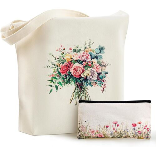 TIANYI-Sac Fourre-Tout en Tissu Grand Sac de Courses en Toile Trousse à Cosmétique avec Fermeture Éclair Sac à Shopping Imprimé pour Femme École Travail Voyage
